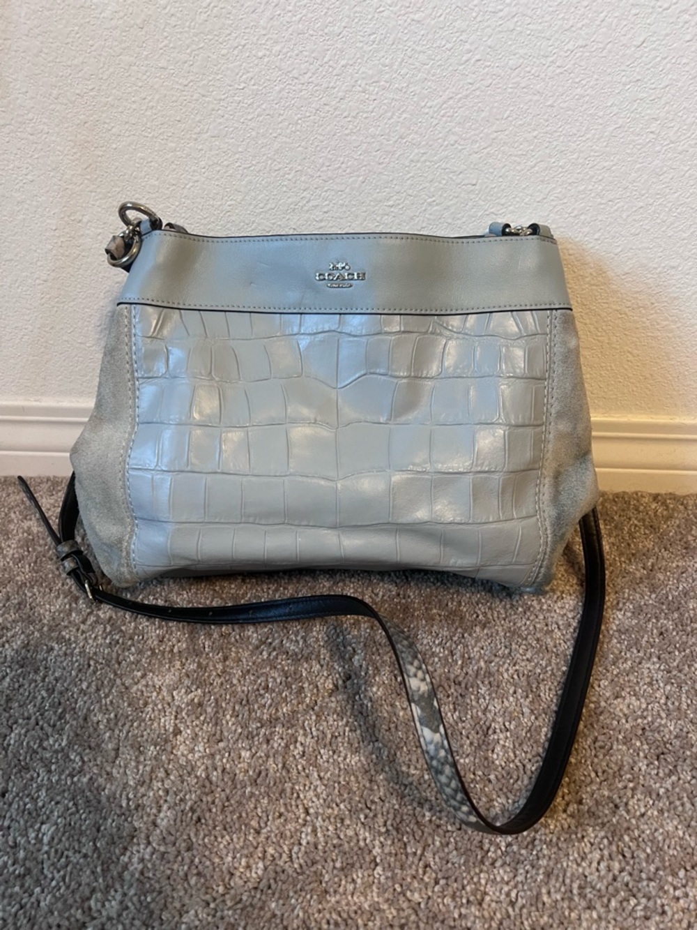 Coach Lexy Shoulder Bag in Croc-Embossed Leather & Suede